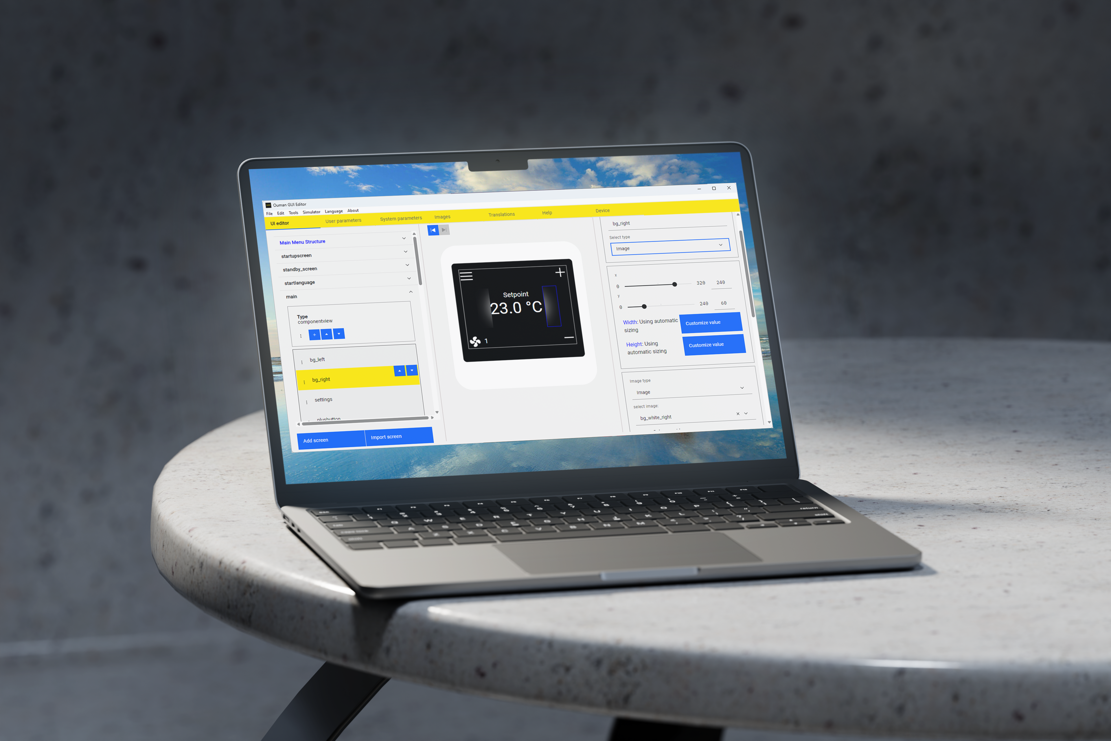 Ouman GUI Editor Tool home screen in laptop